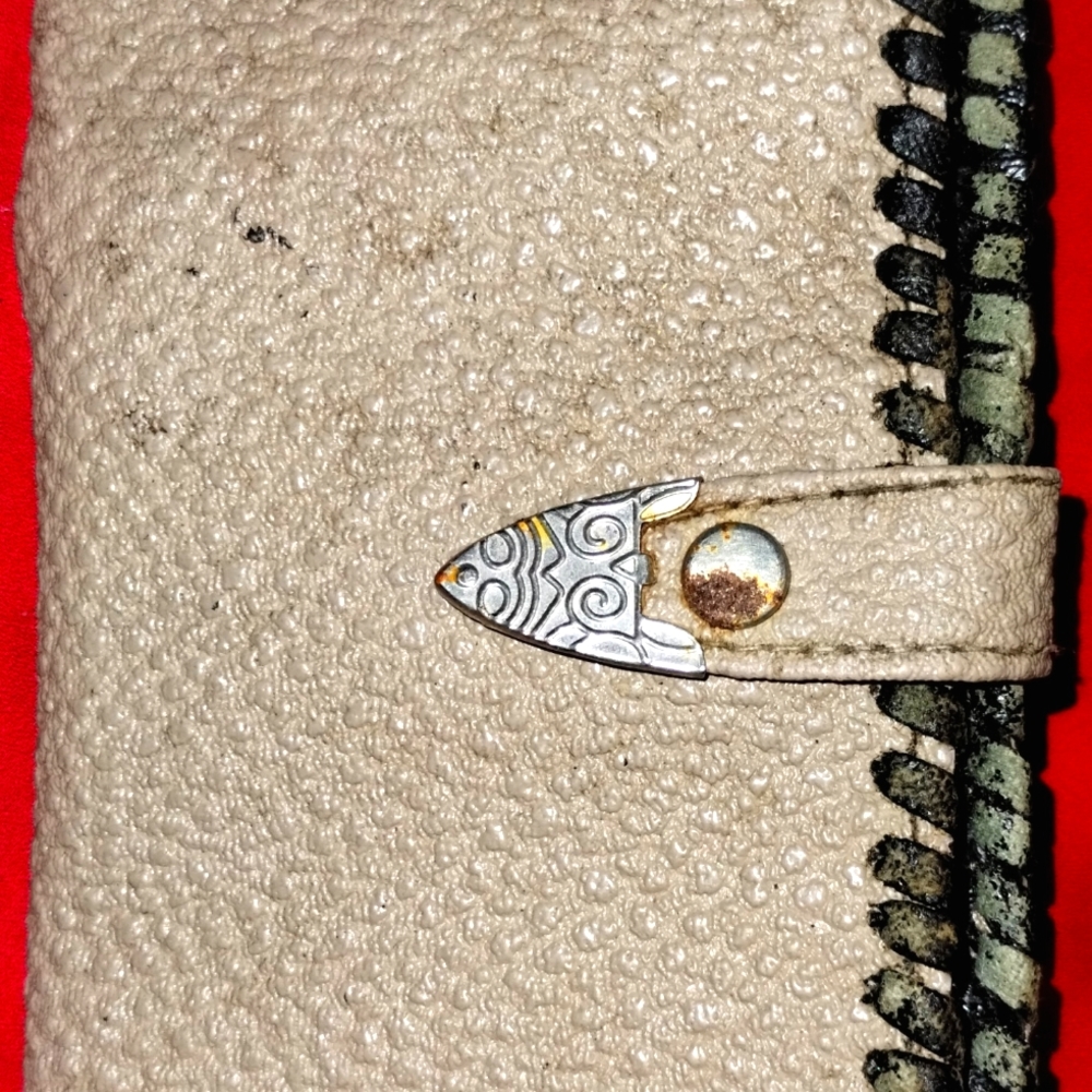 Vintage hand sewn, beige, leather wallet
